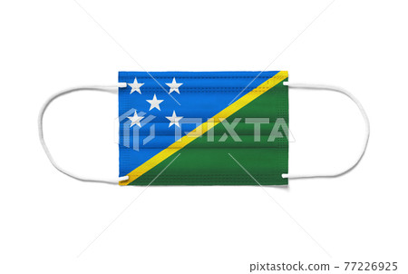Flag of Solomon Island on a disposable surgical mask. White background 77226925