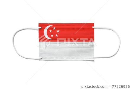 Flag of Singapore on a disposable surgical mask. White background 77226926