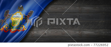 Pennsylvania flag on black wood wall banner, USA 77226952