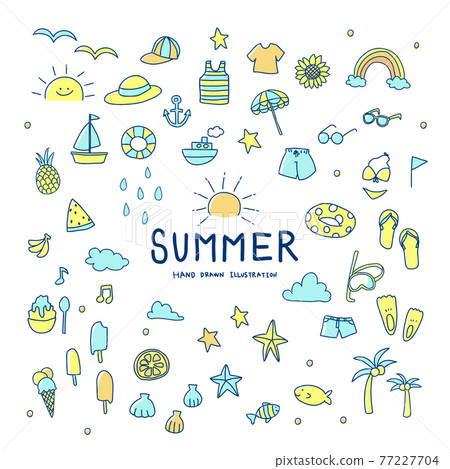 Summer hand-painted illustration set color Summer hand-painted illustration set color 77227704