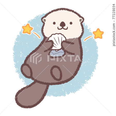 With a sea otter background that breaks scallops with stones With a sea otter background that breaks scallops with stones 77228034