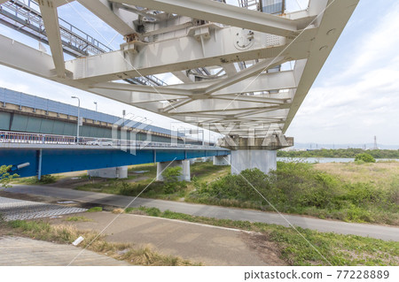 Osaka Monorail Yodogawa Bridge and Torikai Ohashi seen from the embankment at the southern end of Torikai Ohashi 77228889