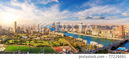 Beautiful panorama of Cairo and the Nile from above, Egypt 77229891