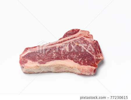 fresh raw piece of beef meat, striploin steakon white background 77230615