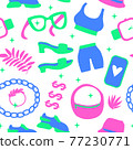 Sport Life style shoes and accessories seamless pattern. Surface design fitness blogger shopping trend in store. Vector illustration shoes, sneakers, bag and accessories isolated on white background 77230771