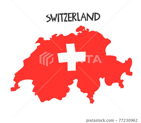 Vector hand drawn stylized map of Switzerland with flag. Travel illustration. Geography illustration. Europe map element Vector hand drawn stylized map of Switzerland with flag. Travel illustration. Geography illustration. Europe map element 77230962