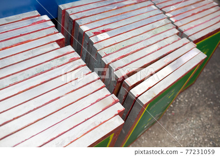 Templates stencil pattern for Serigraphy silk screen print process at clothes factory. 77231059