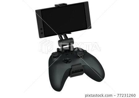 Realistic joystick for playing games on a mobile phone on white background Realistic joystick for playing games on a mobile phone on white background 77231260