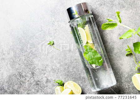 Infused Water with Lime and Mint in special bottle Infused Water with Lime and Mint in special bottle 77231645