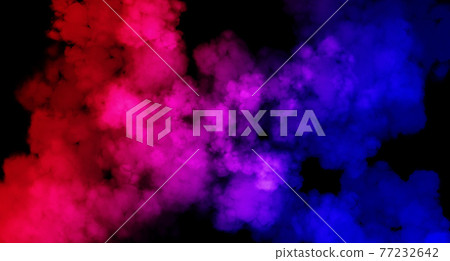 Fog or smoke with red and blue lighting effect in black background. 77232642