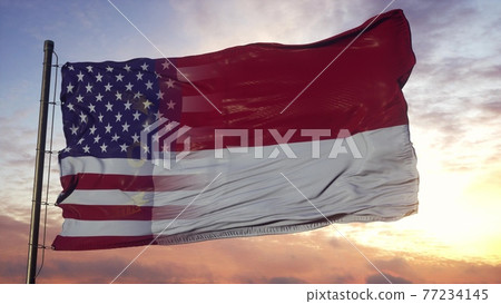 North Carolina and USA flag on flagpole. USA and North Carolina Mixed Flag waving in wind. 3d rendering North Carolina and USA flag on flagpole. USA and North Carolina Mixed Flag waving in wind. 3d rendering 77234145