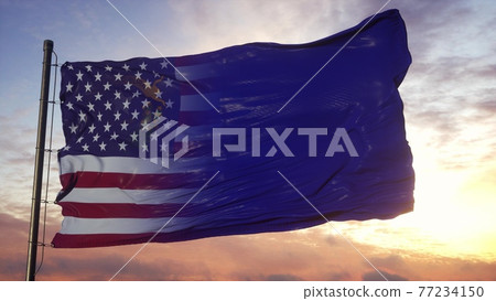 Nevada and USA flag on flagpole. USA and Nevada Mixed Flag waving in wind. 3d rendering Nevada and USA flag on flagpole. USA and Nevada Mixed Flag waving in wind. 3d rendering 77234150