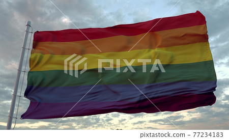 LGBT pride flag waving in the wind against deep... - Stock Illustration ...