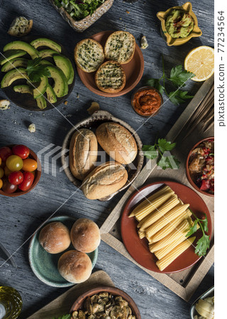 dips, side dishes and ingredients for appetizers 77234564