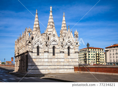 Santa Maria della Spina church Arno River embankment Pisa Tuscany Italy 77234821