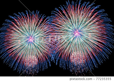 [Summer image] A pair of large fireworks. Fireworks display image. 77235355