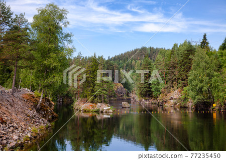 Lower canal of Vrangfoss lock at Telemark Canal Telemark County Norway 77235450