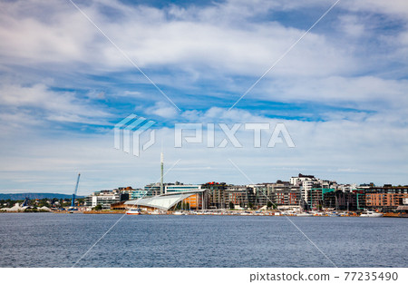 Pipervika harbour with Aker Brygge neighbourhood Central Oslo Norway Scandinavia 77235490