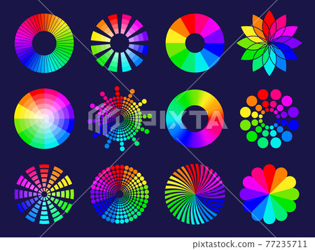 Rgb circles. Round abstract shapes selective colored spectrum waves frequency wheels rgb palletes recent vector stylized symbols Rgb circles. Round abstract shapes selective colored spectrum waves frequency wheels rgb palletes recent vector stylized symbols 77235711
