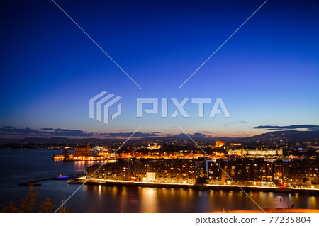 Oslo city skyline at night Norway Scandanavia 77235804