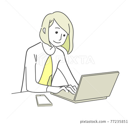 A woman relaxing and working on a computer-smartphone A woman relaxing and working on a computer-smartphone 77235851