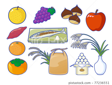 Autumn season taste material set (fruit, rice, moon viewing) Autumn season taste material set (fruit, rice, moon viewing) 77236551