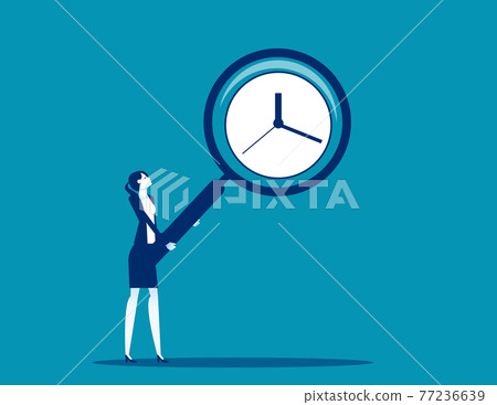 Businesswoman holding a big magnifying glass showing clock 77236639