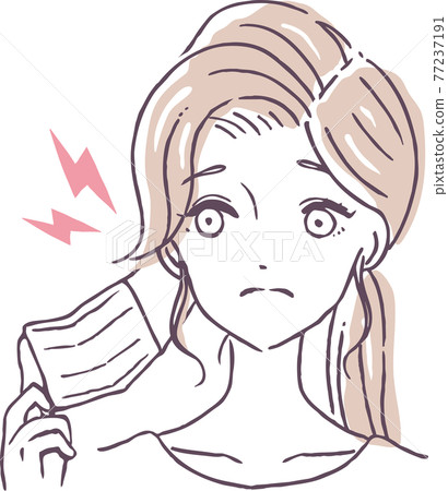 Illustration material of a woman whose ear hurts with a mask 2 77237191