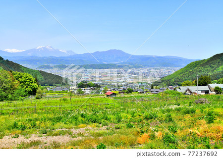 從真山溫泉Ponpoko no Yu（長野縣中野市）附近看中野市區、斑尾山和妙高山[2020.5] 77237692