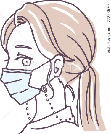 戴口罩帶的側臉女人插畫素材 戴口罩帶的側臉女人插畫素材 77238670