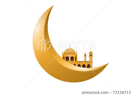 Crescent moon and mosque Beautiful golden color on white background for card design or Ramadan Kareem background. Crescent moon and mosque Beautiful golden color on white background for card design or Ramadan Kareem background. 77238713