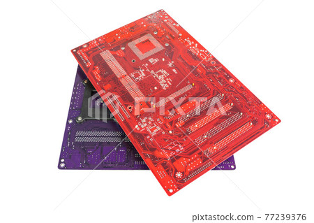 Electronic waste of mainboard computer - old computer circuit boards from recycle industry isolated white background 77239376