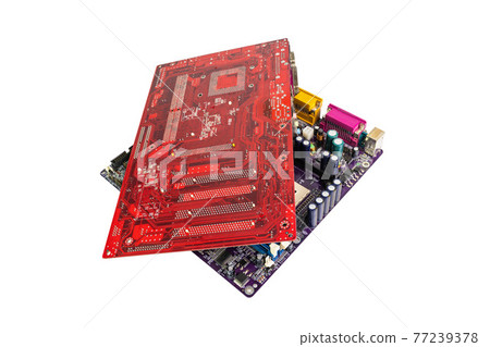 Electronic waste of mainboard computer - old computer circuit boards from recycle industry isolated white background 77239378