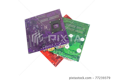 Electronic waste of mainboard computer - old computer circuit boards from recycle industry isolated white background 77239379