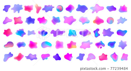 Vector 3d gradient spots set isolated. Abstract elements for trendy vibrant color design. Use for logos, tags, labels, background. Fluid blots, wavy drops, flowing elements Vector 3d gradient spots set isolated. Abstract elements for trendy vibrant color design. Use for logos, tags, labels, background. Fluid blots, wavy drops, flowing elements 77239484