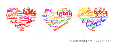 Colorful Rainbow Pride Heart Shape Tagcloud Isolated on White Background. Illustration with Words Colorful Rainbow Pride Heart Shape Tagcloud Isolated on White Background. Illustration with Words 77239542
