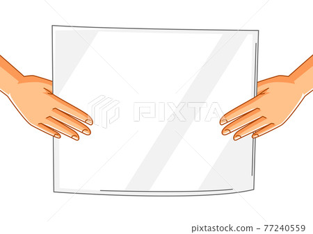Illustration of hands with banner. Picket sign or protest placard on demonstration or protest. 77240559