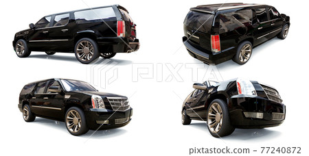 Set big black premium SUV on a white background. 3d rendering. 77240872
