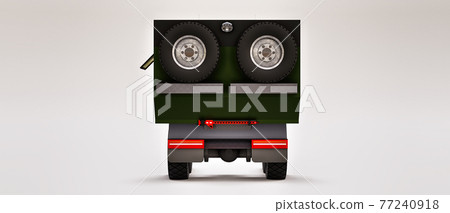 Big green truck prepared for long and challenging expeditions in remote areas. Truck with a house on wheels. 3d illustration. Big green truck prepared for long and challenging expeditions in remote areas. Truck with a house on wheels. 3d illustration. 77240918