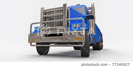 Blue cargo tow truck to transport other big trucks or various heavy machinery. 3d rendering. Blue cargo tow truck to transport other big trucks or various heavy machinery. 3d rendering. 77240927