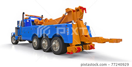 Blue cargo tow truck to transport other big trucks or various heavy machinery. 3d rendering. 77240929
