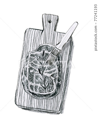 Hand-drawn illustration of meat on desk made with charcoal pencil, vector Hand-drawn illustration of meat on desk made with charcoal pencil, vector 77241193