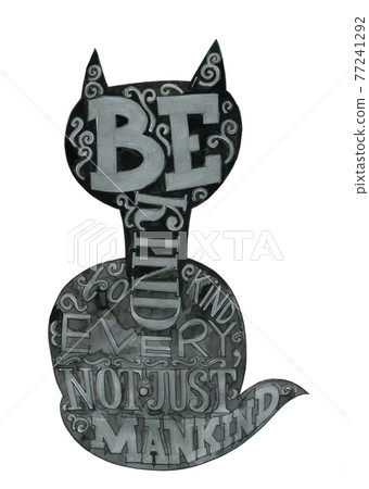 Hand-drawn lettering  encased in cat shape, vector 77241292