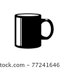 Black office mug glyph vector object isolated on white background. Ceramic cup in flat cartoon element with empty space for decoration. Morning symbol. 77241646