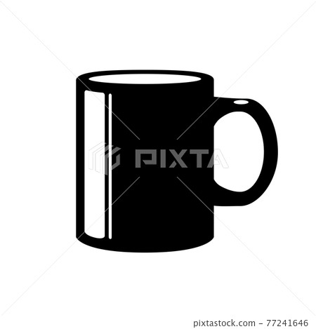 Black office mug glyph vector object isolated on white background. Ceramic cup in flat cartoon element with empty space for decoration. Morning symbol. 77241646