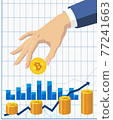 Concept of growth of bitcoins. Gold bitcoin in the hand. Vector 77241663