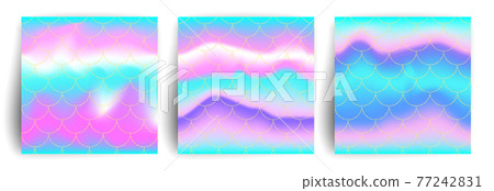 Set of holographic rainbow background. Mermaid gold scales. Hologram print for invitation card. Vector illustration. Set of holographic rainbow background. Mermaid gold scales. Hologram print for invitation card. Vector illustration. 77242831
