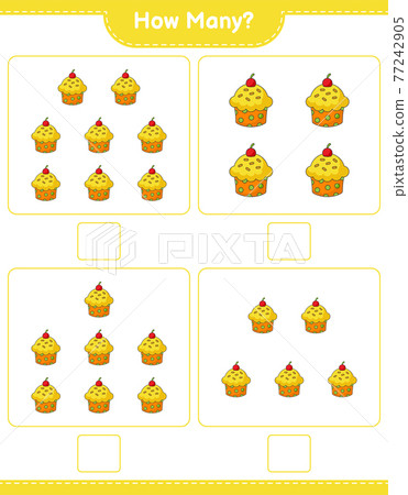 Counting game, how many Cup Cake. Educational children game, printable worksheet, vector illustration 77242905