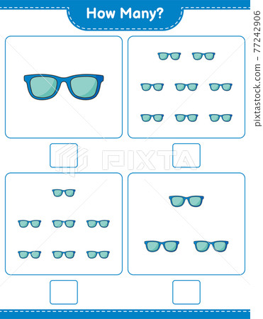 Counting game, how many Sunglasses. Educational children game, printable worksheet, vector illustration Counting game, how many Sunglasses. Educational children game, printable worksheet, vector illustration 77242906