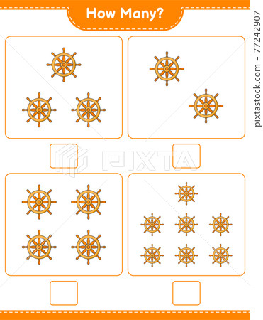 Counting game, how many Ship Steering Wheel. Educational children game, printable worksheet, vector illustration 77242907